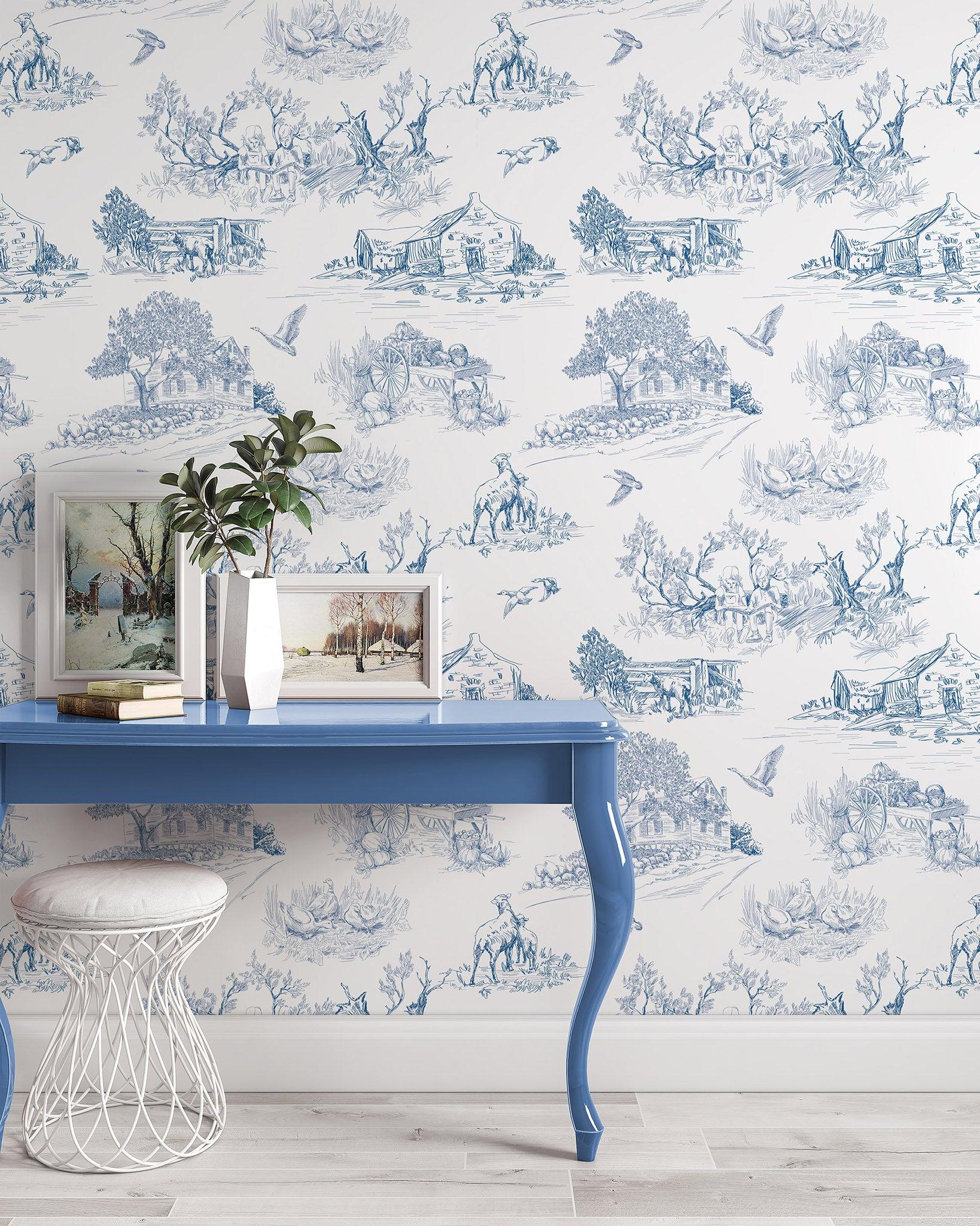 French Blue Toile wallpapers collection